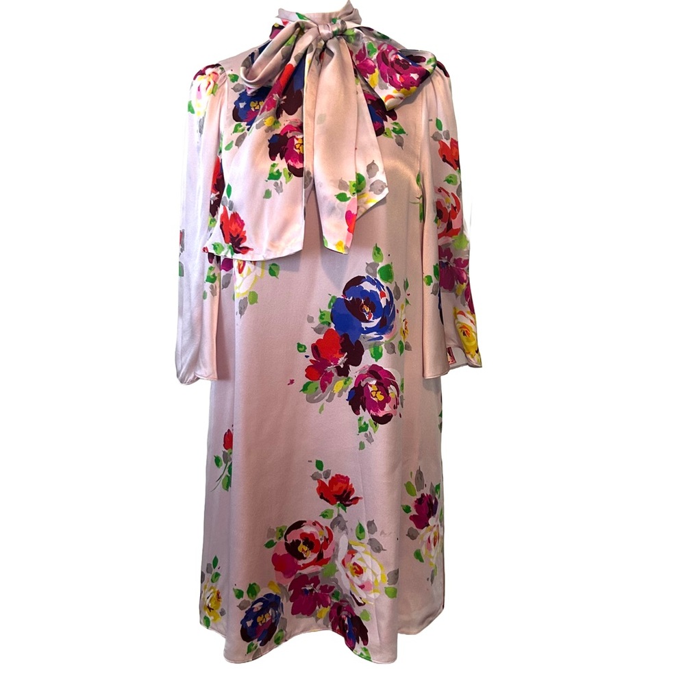 Kate Spade Women's Lavender/Multi Rare Roses 100% Silk Tie Neck Dress in Size‎ 0